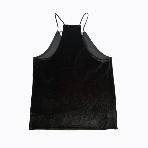 Express Black Velvet Cami Top SzSP Deep V-Neck Criss-Cross Detail Y2K Whimsigoth - Picture 4 of 8